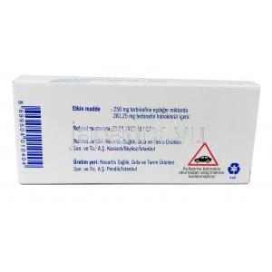 ラミシール,テルビナフィン, 250mg 28錠 , 箱裏面情報