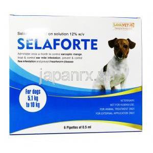 セラフォーテ犬用, セラメクチン, 0.5ml スポットオン小型犬用 (5.1kg～10kg) x 6 本, 箱表面