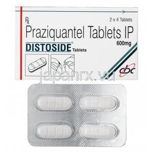 プラジカンテル  600mg (Distoside) Chandra Bhagat Pharma 箱、錠剤