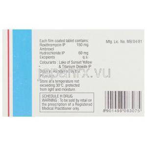 アンブロキソール / ロキシスロマイシン, Roxid-M, 30MG / 150MG 錠 (Alembic Limited) 成分