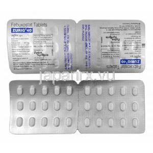 ズリッグ (フェブキソスタット) 40mg 錠剤シート表面、裏面