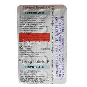 リストリル,リシノプリル 2.5mg 錠, シート裏面情報
