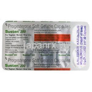 サステン, 微粉化天然プロゲステロン 200mg カプセル裏面