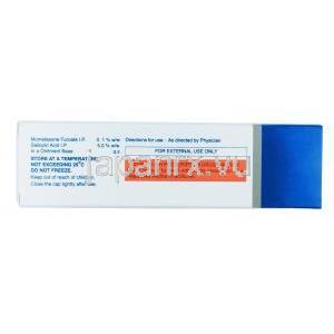 モモズ S 軟膏 (モメタゾン/ サリチル酸) 15g, 製造元：Torrent Pharma, 箱情報, 有効成分