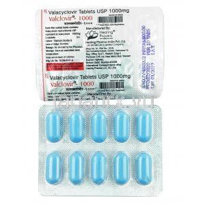 バルクロビル -1000,  バラシクロビル1000mg, シート表面, 裏面