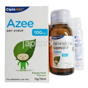 アジー ドライシロップ ペパーミント味 (アジスロマイシン) 100mg 箱、ボトル