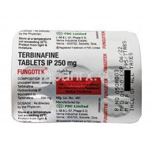 ファンゴテク, テルビナフィン 250mg 錠 (FDC) 錠剤裏面