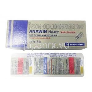 Anawin Heavy Injection, Bupivacaine 5mg box and ampoule back