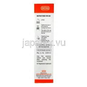アンドレアイクル点眼薬 , ナファゾリン/フェニレフリン/樟脳/メントール, 点眼薬, 製造元： Intas Pharmaceuticals Ltd,10ml, 箱情報, 使用方法