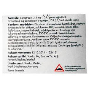 Omnitrope Injection, 5mg/1,5ml (15IU),Sandoz , Box side presentation