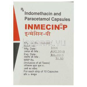 インドメタシン / アセトアミンフェン, Inmecin-P,  25MG/ 325MG カプセル (E.M. Pharma) 箱