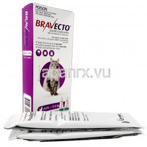 ブラベクトスポットオン,フルララネル500mg 大型猫用(6.25kg-12.5kg), 2ピペット X  1.79ml, 製造元MSD Animal Health,箱, ピペット
