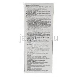 ブラベクトスポットオン,フルララネル500mg 大型猫用(6.25kg-12.5kg), 2ピペット X  1.79ml, 製造元MSD Animal Health,箱裏面情報