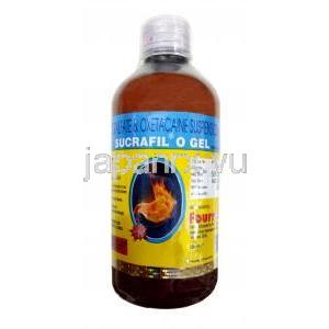 スクラフィル O 懸濁液,スクラルファート 500mg/5ml/ オキセタカイン 10mg/5ml, 製造元：Fourrts India Laboratories Pvt Ltd, 200ml, ボトル表面