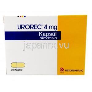 ウロレック,シロドシン 4mg, カプセル,製造元： レコルダッチ（Recordati), 箱表面