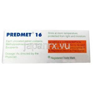 プレドメット,メチルプレドニゾロン 16mg,製造元： Sun Pharma, 箱情報