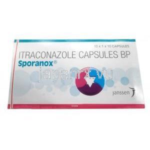スポラノックス, イトラコナゾール　100mg, かプセル,製造元： Johnson & Johnson, 箱表面
