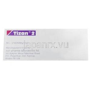 チザン 2, チザニジン 2mg, 製造元：Sun Pharma,箱情報,製造元