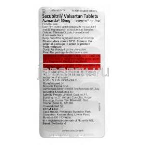 アズマルダ  50mg, サクビトリル 24mg/ バルサルタン 26mg, 製造元：Cipla,シート情報