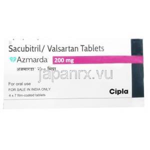 アズマルダ 200mg, サクビトリル 97mg/ バルサルタン103mg,製造元：Cipla,箱表面