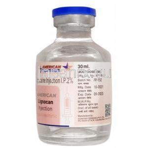 アメリカンリグノカン注射 , リドカイン 2%注射バイアル 30ml, 製造元：American Remedies, ボトル情報, 製造日, 消費期限