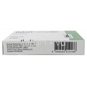 デコート,  デキサメタゾン 0.5mg, 製造元：Deva Holdings, 箱底面情報, 製造元情報