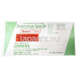 グラボル, ジメンヒドリナート 50 mg, 製造元：Wallace Pharma, 箱情報, 製造日, 消費期限