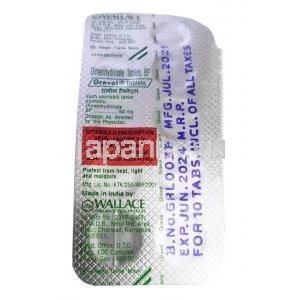 グラボル, ジメンヒドリナート 50 mg, 製造元：Wallace Pharma,シート情報, 製造日, 消費期限