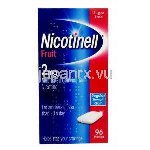ニコチネル 薬用チューインガム,ニコチンポラクリリン 2mgフルーツ味 96個入り , 製造元：GSK,箱表面
