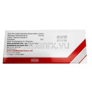 ズピオン SR,ブプロピオン150 mg,製造元： Intas Pharma, 箱情報