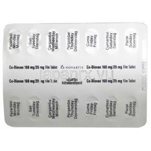 コディオバン, バルサルタン 160mg/ ヒドロクロロチアジド 25mg, 製造元：Novartis,シート情報