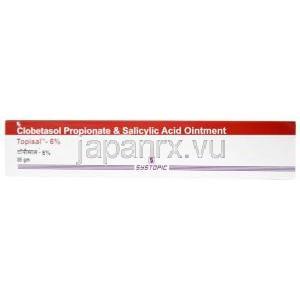 トプサル軟膏,  クロベタゾール 0.05% w/w/ サリチル酸 6% w/w, 30g,  製造元：Systopic Laboratories Pvt Ltd, 箱表面