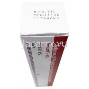 トプサル軟膏,  クロベタゾール 0.05% w/w/ サリチル酸 6% w/w, 30g,  製造元：Systopic Laboratories Pvt Ltd, 箱情報, 製造日, 消費期限