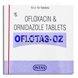 オフロキサシン/ オルニダゾール（フロマックス-DZ ジェネリック）, Oflotas-OZ, 200mg/ 500mg 錠 (Intas) 箱