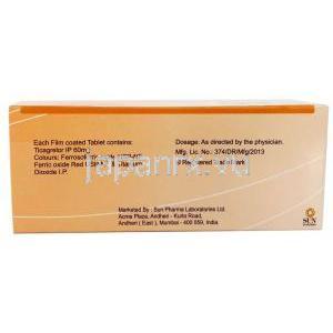アクセル, チカグレロル 60mg,製造元：Sun Pharmaceutical Industries, 箱情報,成分, 製造元情報