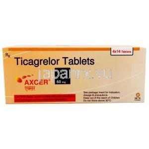 アクセル, チカグレロル 60mg,製造元：Sun Pharmaceutical Industries, 箱情報,注意事項