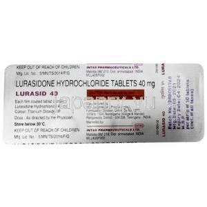 ルラシド, ルラシドン 40mg,製造元： Intas Pharma,シート情報