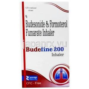 ブデファイン 200,  ホルモテロール 6mcg/ ブデソニド 200mcg, インヘラー,箱表面