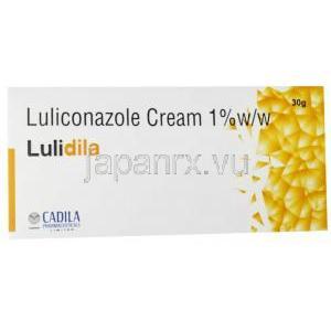 ルリディラ クリーム, ルリコナゾール 1% クリーム, 製造元：Cadila Pharmaceuticals Ltd, 箱表面