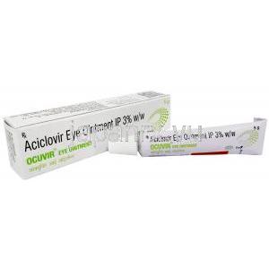 オクビル眼軟膏, アシクロビル3%, 眼軟膏5g, 製造元：FDC Ltd,箱, チューブ