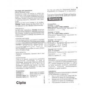 グランセトロン（カイトリルジェネリック）, グラニシップ Granicip 3ml 注射 (Cipla) 情報シート2