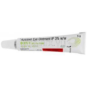 オクビル眼軟膏, アシクロビル3%, 眼軟膏5g, 製造元：FDC Ltd,チューブ表面