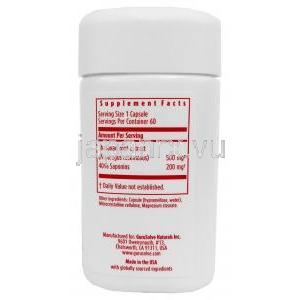 シャタバリ エキス, 500mg,60カプセル, 製造元：Gurusolve Naturals Inc, ボトル情報, 成分