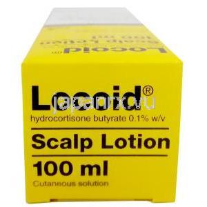 ロコイド 頭皮用ローション,ヒドロコルチゾン酪酸エステル 0.1%,ローション 100ml,製造元：Cheplapharm, 箱上面