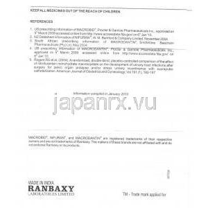 ニトロフラントイン（マクロビッド ジェネリック）, Niftran   100MG 錠 (Ranbaxy) 情報シート8