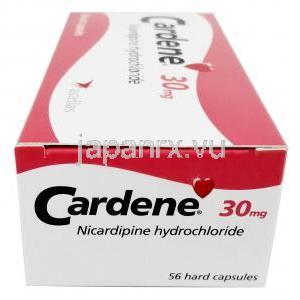 カルディン, ニカルジピン 30mg, 56カプセル, 製造元：Astellas UK, 箱側面