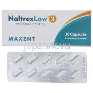 ナルトレックス ロー 3,低用量ナルトレキソン 3mg,製造元：Maxent,箱, シート