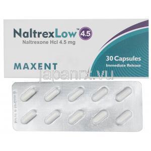 ナルトレックス ロー 4.5,低用量ナルトレキソン 4.5mg,製造元：Maxent,箱, シート