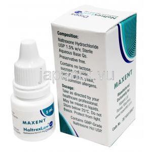 ナルトレックス ロー 経口ドロップ, 低用量ナルトレキソン 0.5mg,経口ドロップ5ml, 製造元：Maxent, 箱情報, ボトル