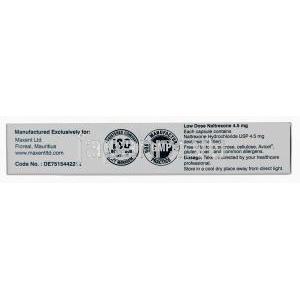 ナルトレックス ロー 4.5,低用量ナルトレキソン 4.5mg,製造元：Maxent,箱情報, 成分, 製造元情報